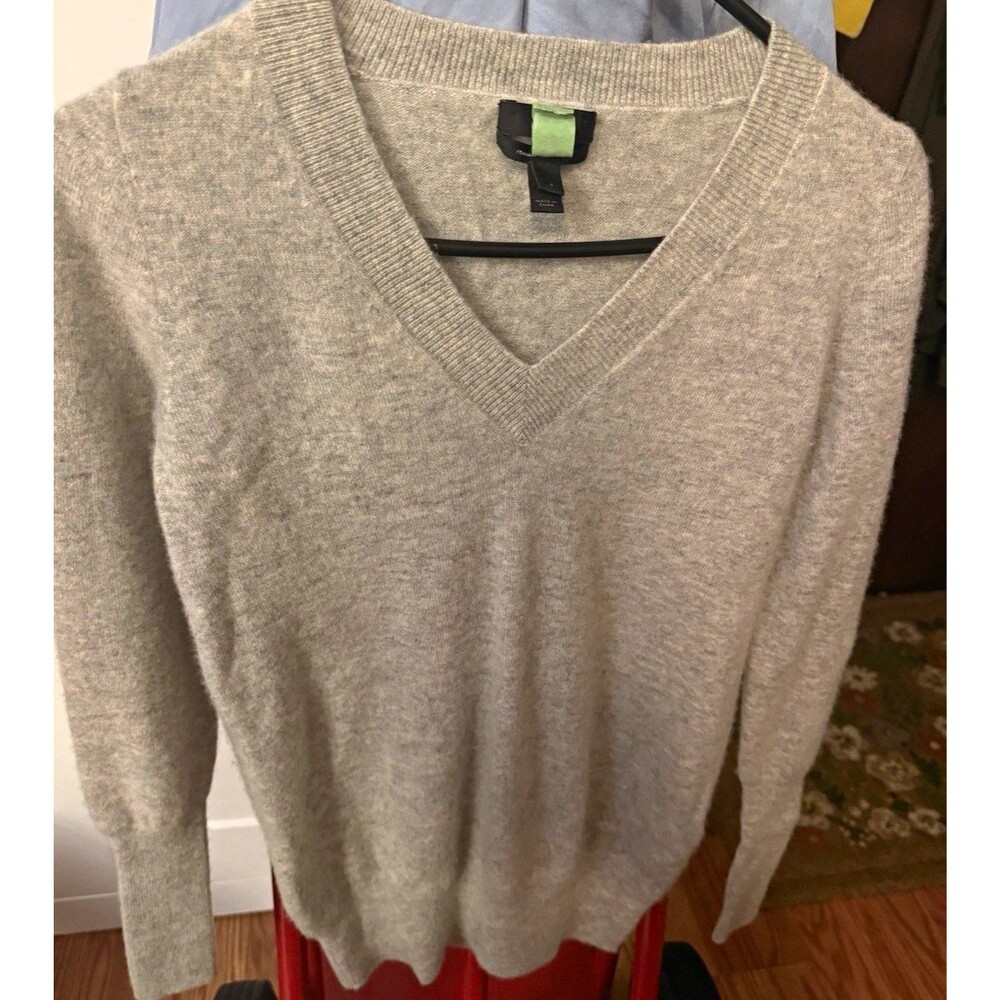 J.Crew 100% Italian Cashmere V-Neck Sweater Women's Small Heather Gray 29660